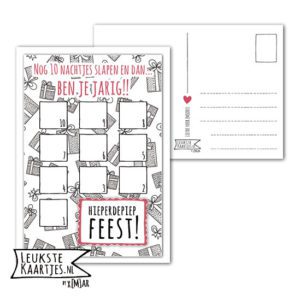 Kaart Aftellen maar -> Nr 05 (Jarig-Kadootjes-zwart)