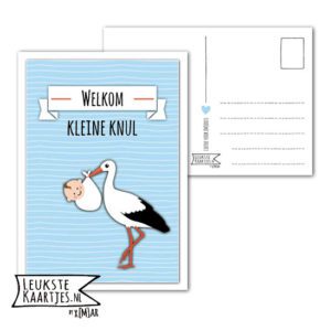 Kaart Baby - No: 07 (Welkom kleine Knul-Ooievaar-streep-blauw)