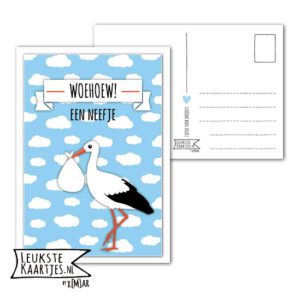 Kaart Baby - No: 13 (Woehoew een Neefje-Ooievaar-wolk-blauw/geel/grijs) - Afbeelding 2