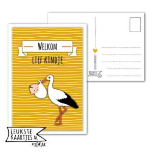 Kaart Baby - No: 09 (Welkom lief Kindje-Ooievaar-streep-geel)