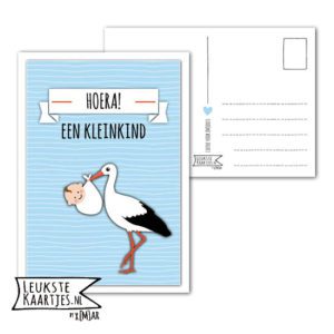 Kaart Baby - No: 12 (Hoera een Kleinkind-Ooievaar-streep-blauw/roze/geel/grijs) - Afbeelding 2
