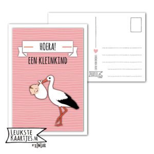 Kaart Baby - No: 12 (Hoera een Kleinkind-Ooievaar-streep-blauw/roze/geel/grijs) - Afbeelding 3