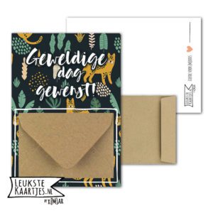 Geldkaart met mini Envelopje -> Felicitaties - No: 4-1 (Geweldige dag gewenst - Groen met panter)