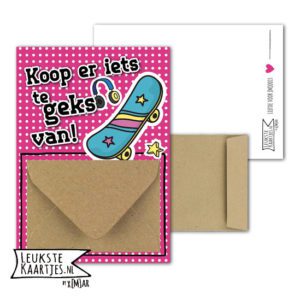 Geldkaart met mini Envelopje -> Boys & Girls - No: 15 (Koop iets te geks-Skateboard-roze)^