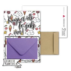 Geldkaart met mini Envelopje -> Boys & Girls - No: 05 (Koop iets te geks-Wolken ijsjes-paars)^