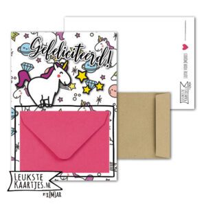 Geldkaart met mini Envelopje -> Boys & Girls - No: 06 (Gefeliciteerd-Unicorn-roze)^
