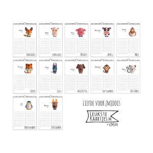 Kalender -> Verjaardag - Dieren No:02 (Dieren-flat - A4 - 29,7x21 cm) - Afbeelding 2
