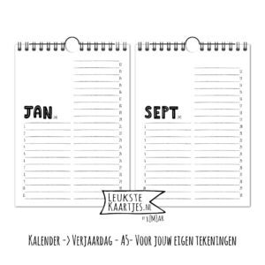Kalender -> Verjaardag - Tekeningen No:01 (Basis om zelf vol te tekenen/kleuren - A6 of A5) - Afbeelding 6