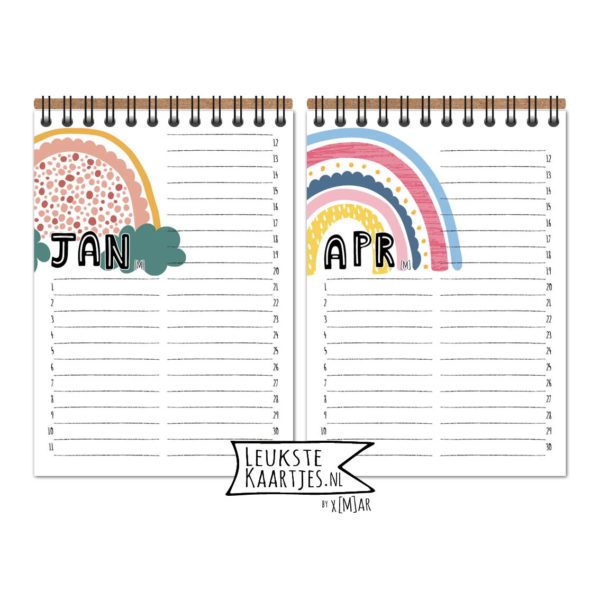 Kalender -> Verjaardag - Regenboog No:01 (Gekleurde regenbogen - A6 - 14,8x10,5 cm) - Afbeelding 3