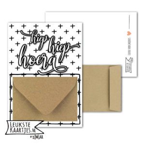 Geldkaart met mini Envelopje -> Felicitaties - No: 6-2 (Zwarte Plusjes-Hoera)^