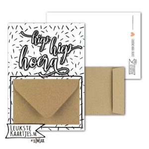 Geldkaart met mini Envelopje -> Felicitaties - No: 8-2 (Zwart Hageltjes-Hoera)