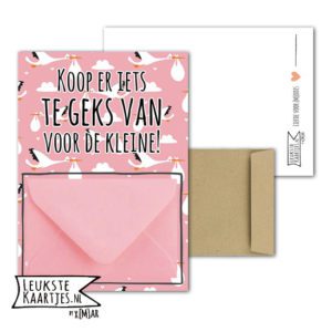 Geldkaart met mini Envelopje -> Baby - No: 2-2 (Koop er iets te geks van voor de kleine - Ooievaar - Roze)