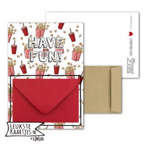 Geldkaart met mini Envelopje -> Bios - No:4-2 (Popcorn Frisdrank-Have fun-Rood)^