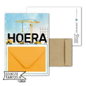 Geldkaart met mini Envelopje -> Kids - No: 10 (Hoera-Hijskraan geel)