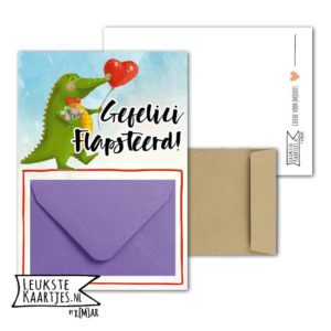 Geldkaart met mini Envelopje -> Kids - No: 03 (Gefeliciflapsteerd-Krokodil met hartbalon)
