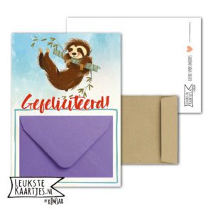 Geldkaart met mini Envelopje -> Kids - No: 06 (Gefeliciteerd-Luiaard in boom)
