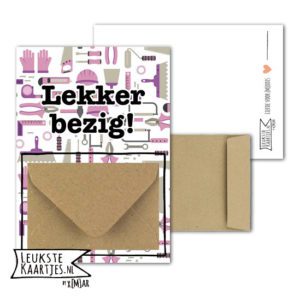 Geldkaart met mini Envelopje -> Klussen - No: 03 (Lekker bezig-Gereedschap-paars-roze)