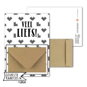 Geldkaart met mini Envelopje -> Veel Liefs - No: 07-1 (Harten blokjes klein-Zwart/wit)