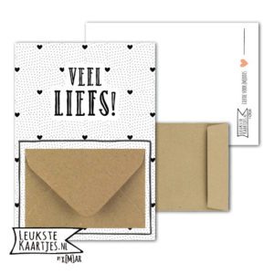 Geldkaart met mini Envelopje -> Veel Liefs - No: 03 (Hart-stippels-zwart-wit)