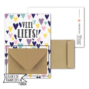 Geldkaart met mini Envelopje -> Veel Liefs - No: 05-2 (Harten-stippen-Gekleurd)
