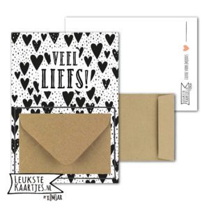 Geldkaart met mini Envelopje -> Veel Liefs - No: 05-1 (Harten-stippen-Zwart/wit)