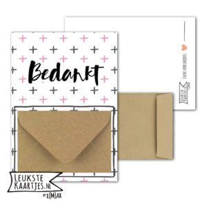Geldkaart met mini Envelopje -> Bedankt - No: 06 (Plussen-grijs-roze)
