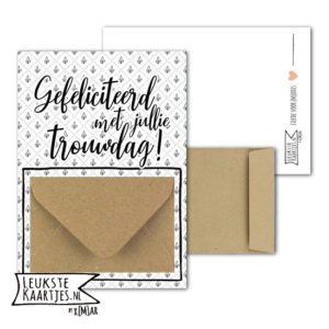 Geldkaart met mini Envelopje -> Trouwen - No: 09 (Blaadjes-Ruiten-Zwart/wit)