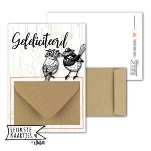Geldkaart met mini Envelopje -> Trouwen - No: 14 (Gefeliciteerd-Mr&Mrs-Vogeltjes)