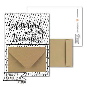 Geldkaart met mini Envelopje -> Trouwen - No: 05 (Gefeliciteerd-Druppels-zwart-wit)