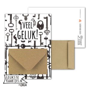 Geldkaart met mini Envelopje -> Geluk - No: 3 (Sleutels - Zwart-wit)