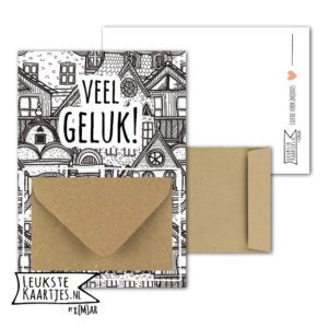 Geldkaart met mini Envelopje -> Geluk - No: 4 (Huizen - Zwart-wit)