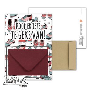 Geldkaart met mini Envelopje -> Koop iets te Geks - No: 9-2 (Schoenen-Bordeaux rood)