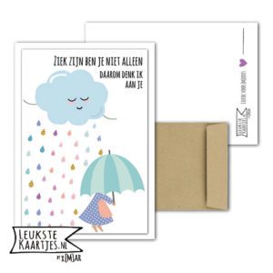 Kaart Steun -> Medeleven - Nr 4-1 (Wolk-Druppels-Paraplu - Ziek zijn ben je niet alleen, denk aan je)