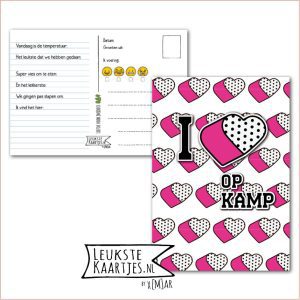 Kaart Op Kamp -> Kaarten Mee - No: 17 /3 (I Love op kamp - Poppie-Hart-wit/roze)