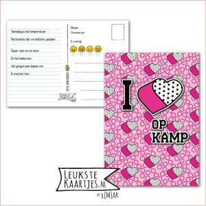 Kaart Op Kamp -> Kaarten Mee - No: 18 /3 (I Love op kamp - Poppie-Hart-roze/roze)