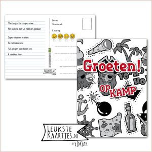 Kaart Op Kamp -> Kaarten Mee – No: 22 -2 /3 (Groeten! Op kamp - Piraat-bom-Zwart/wit)