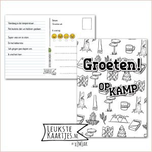 Kaart Op Kamp -> Kaarten Mee - No: 20 /3 (Groeten! Op kamp -Landkaart-Kampvuur-Zaag-zwart/wit)