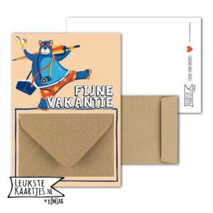 Geldkaart met mini Envelopje -> Vakantie tijd - No: 08 (Beer lopend met drankje)