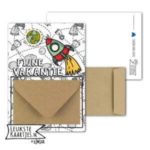 Geldkaart met mini Envelopje -> Vakantie tijd - No: 07 (Raket-Space-Aarde)