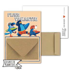 Geldkaart met mini Envelopje -> Vakantie tijd - No: 09 (Papegaai-Beer-Hond-Surfplank)