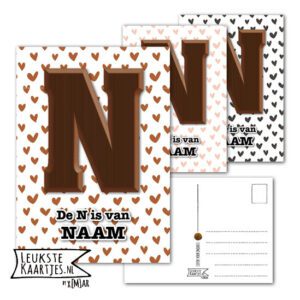 Kaart Sinterklaas - ChocoladeLetters No: 04 (Naam-Harten, Bruin-Roze-Zwart)