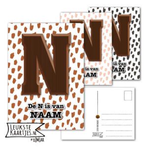 Kaart Sinterklaas - ChocoladeLetters No: 01 (Naam-Vlekken, Bruin-Roze-Zwart)