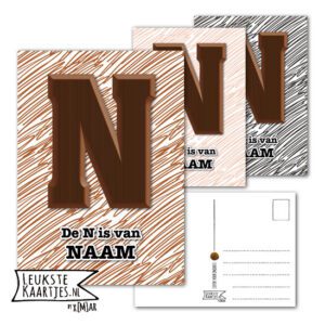 Kaart Sinterklaas - ChocoladeLetters No: 02 (Naam-Krassen, Bruin-Roze-Zwart)