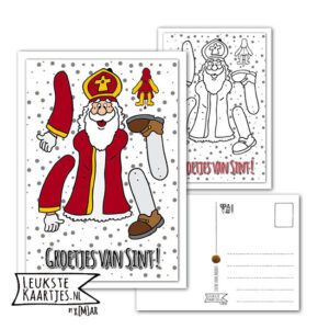 Kaart Sinterklaas -> Knutselwerkje Trekpop Sint - No: 01 (Groetjes-Sint-gekleurd-zwart/wit)^