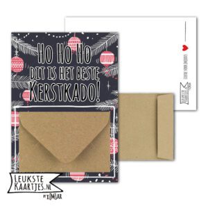 Geldkaart met mini Envelopje -> Kerst - No: 07 (Kersttakken-zwart-HoHoHo Dit is het Beste KerstKado)^