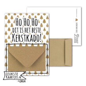 Geldkaart met mini Envelopje -> Kerst - No: 09 (Kerstbomen-Goudkleurig-HoHoHo Beste KerstKado)^