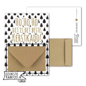 Geldkaart met mini Envelopje -> Kerst - No: 10 (Kerstbomen-zwart-HoHoHo Beste KerstKado)^