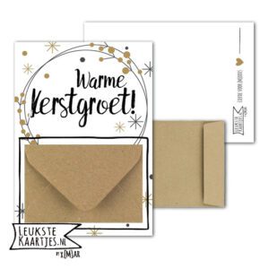 Geldkaart met mini Envelopje -> Kerst - No: 12-1 (Kerstkrans-Goudkleurig, Warme KerstGroet)^