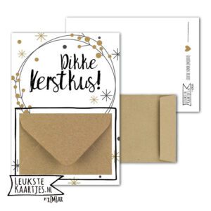 Geldkaart met mini Envelopje -> Kerst - No: 12-2 (Kerstkrans-Goudkleurig, Kus)^