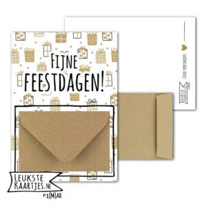 Geldkaart met mini Envelopje -> Kerst - No: 16 (Fijne Feestdagen - Kadootjes-Goudkleurig/zwart)^